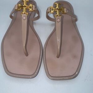 Tory Burch Blush & Gold Sandals with T-Strap Design